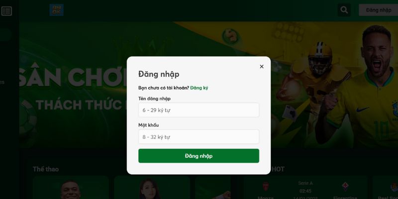 Điền tên đăng nhập cùng mật khẩu